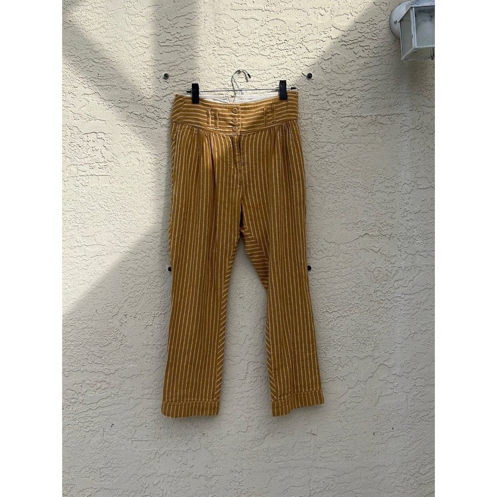 Free People mustard yellow cotton striped pants size 2